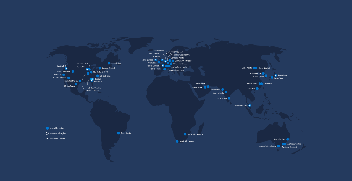Map of the Microsoft Azure Global Regions