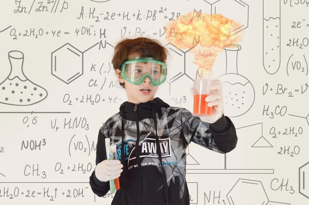 A child does chemistry 